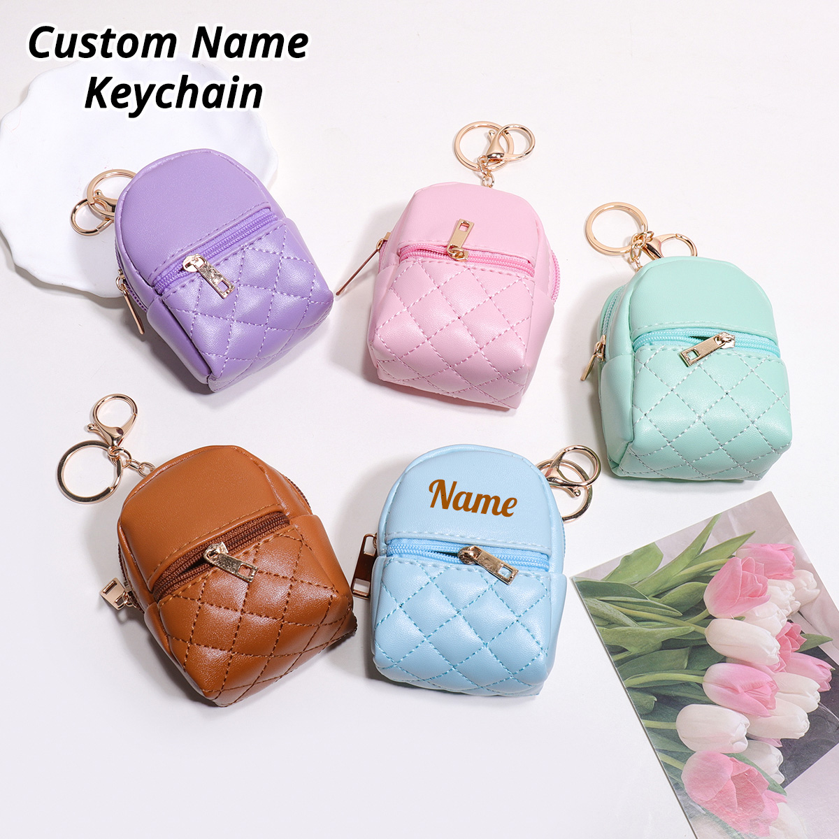 Personalized Engraved Gift - Mini aangepaste naam sleutelhanger portemonnee gepersonaliseerde
